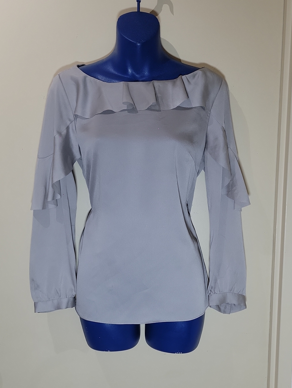 Banana Republic Light Gray Ruffle-Trim Blouse